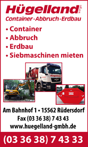 Hügelland GmbH Container, Abriss, Erdbau, Siebmaschinen mieten, Rüdersdorf bei Berlin