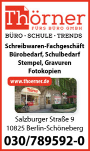 Thörner fürs Büro, Büro, Schule, Trends, Schreibwaren-Fachgeschäft, Bürobedarf, Schulbedarf, Stempel, Graviren, Fotokopien, berlin Schöneberg