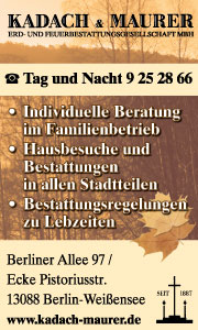 Kadach und Maurer Berlin Weißensee, Erd- und Feuerbestattungsgesellschaft, Familienbetrieb, Hausbesuche, Bestattungsregelungen zu Lebzeiten