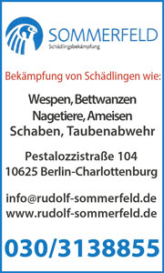 Sommerfeld Schädligsbekämpfung Berlin Bekämpfung von Schädlingen wie Wespen, Bettwanzne, Nageteren, Ameisen, Schaben, Taubenabwehr